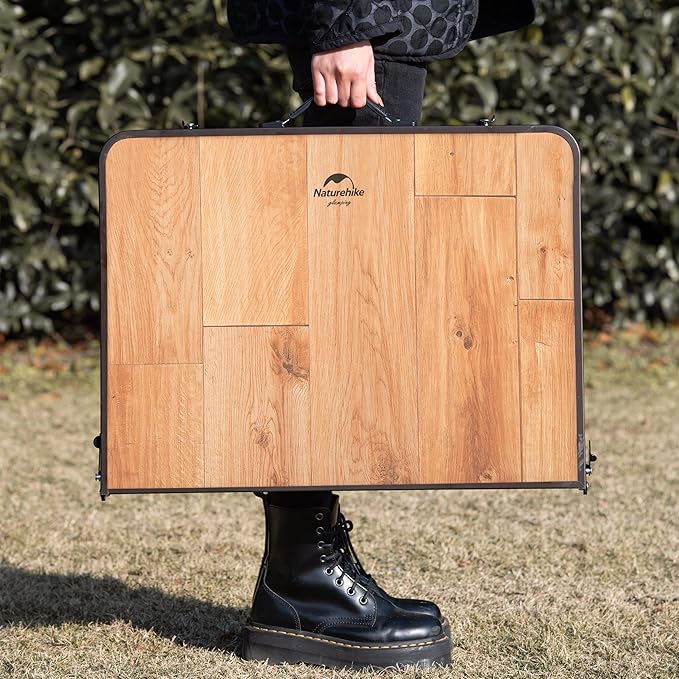 Naturehike Folding Camping Table, Portable Tables with Adjustable Legs, 20.87×15.75×9.05 Inch Foldable Camp Pinic Tables with Carry Bag for Outdoor Camping, BBQ, Travel - Small Wooden