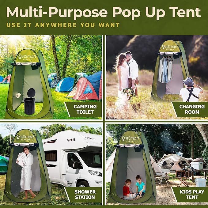 Outdoor Portable Toilet Set for Adults with Camping Night Lantern, Folding XL Toilet, Pop Up Privacy Tent and Carry Bags, Multipurpose Potty, Washable and Foldable for RV Travel