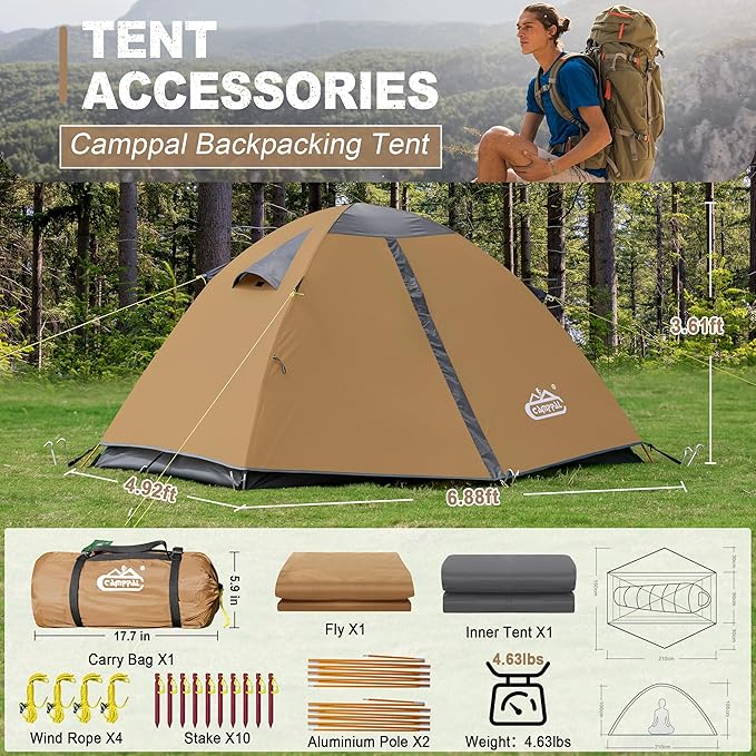 1 Person Backpacking Tent, Lightweight Compact Single Person Tent, Waterproof Windproof One Man Tent for Camping Hiking