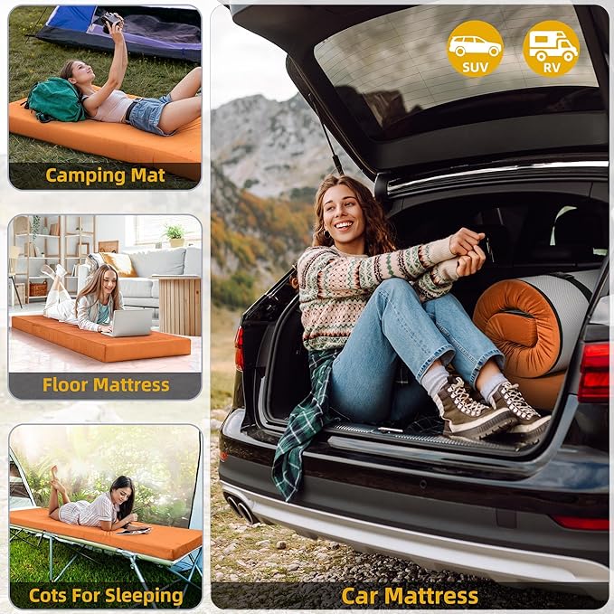 DWVO Memory Foam Camping Pad Futon Mattress Full, 3.5 INCH Thick Portable Floor Sleeping Mat with Travel Bag