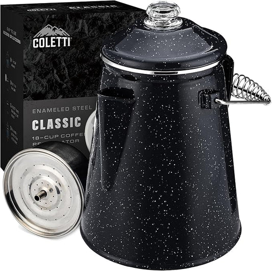 COLETTI Classic Percolator Coffee Pot — Camping Coffee Percolator, Campfire Coffee Pot – Camping Percolator for Groups — Brew for the Whole Campsite (Black, 18 Cup)