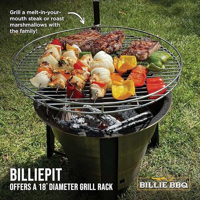 18-Inch Portable Campfire Pit & Grill - Stainless Steel Fire Pit with Raised Edge Grilling Rack