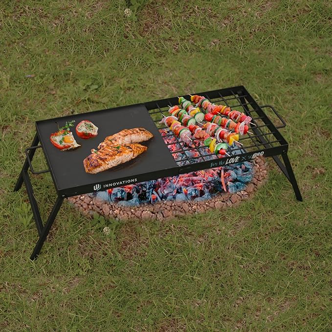 Fire Pit Grill - Folding Campfire Grill with Folding Design for Compact Storage, Grate, Griddle and Shovel for Versatile Campfire Cooking, Firepit for Outside