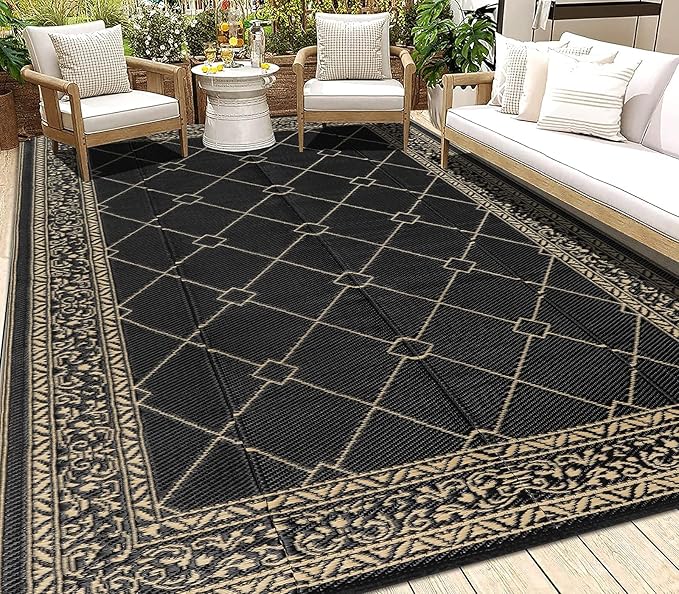 HEBE Outdoor Rug 6'x9' for Patios Waterproof Clearance Reversible Patio Mat Plastic Straw Rug RV Camping Mat Outside Area Rug Carpet for Camping RV,Porch,Deck,Balcony,Camper,Backyard