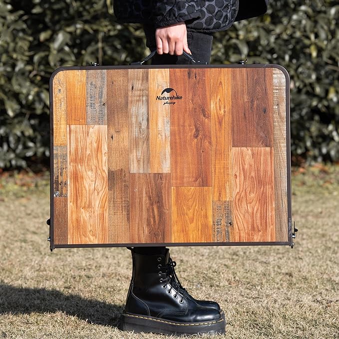 Naturehike Folding Camping Table, Portable Tables with Adjustable Legs, 20.87×15.75×9.05 Inch Foldable Camp Pinic Tables with Carry Bag for Outdoor Camping, BBQ, Travel - Small Retro