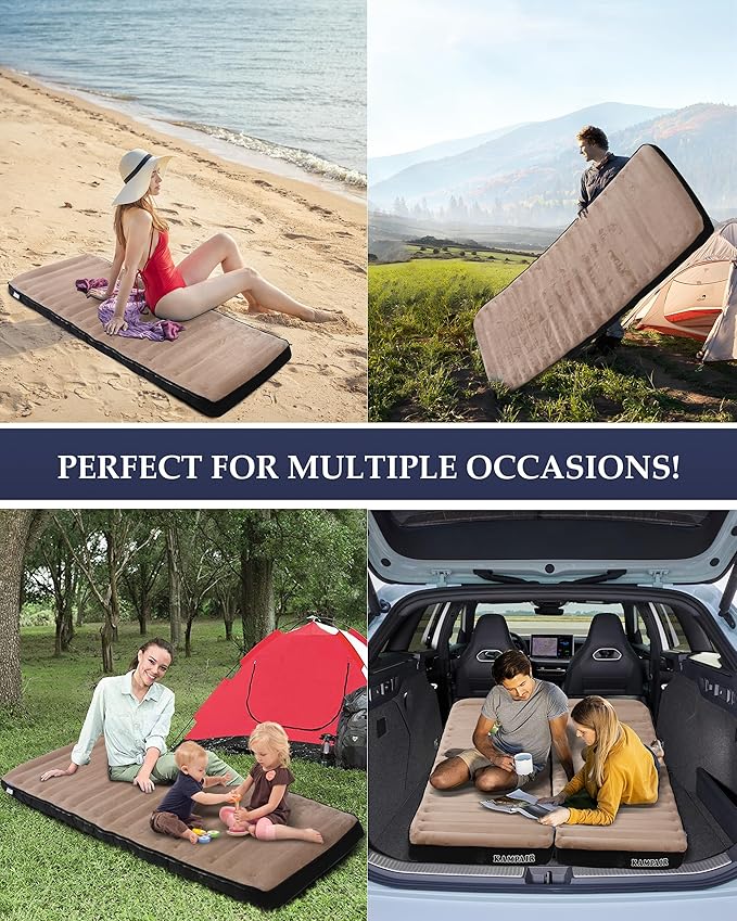 Inflatable Sleeping Pad for Camping, Extra-Thick 4.75 Inch Air Mattress with Soft Cotton Top, Machine Washable, Family Lightweight 4-Season Pad for Camping, Traveling & Hiking, Brown