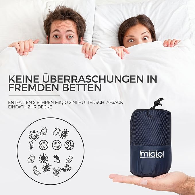 Sport 2-in-1 Sleeping Bag Liner and XL Sized Travel Sheet - Ultra Lightweight Sleep Liner Double Travel Bed Sheet - Inlett Inlay