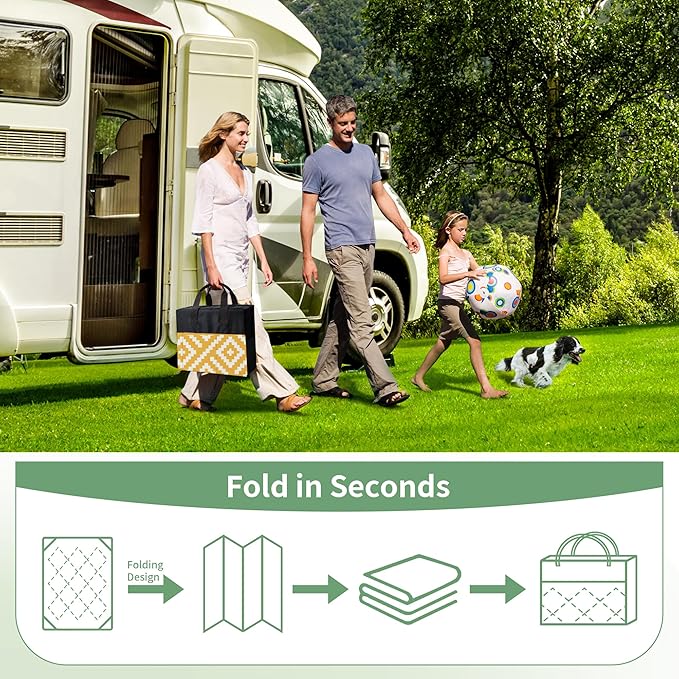 GENIMO Outdoor Rug for Patio Clearance, 6'x9' Reversible Plastic Straw Rugs, Lightweight Waterproof RV Camping Mat for Camper, Balcony, Deck, Backyard, Picnic, Yellow & Beigewhite