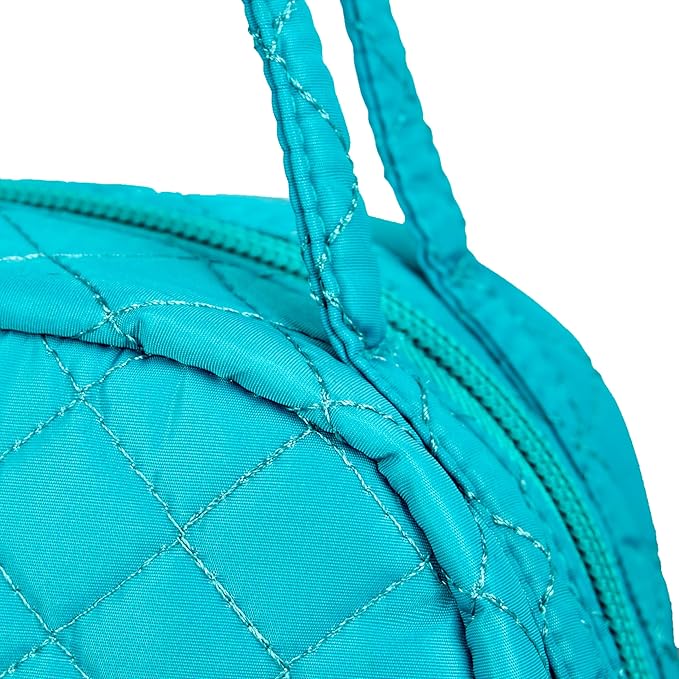 Machine Washable Women Quilted Fabric Insulated Reusable Cooler Lunch Bag Tote Adult Thermal Lunch Box Storage Bag for Work (Blue)