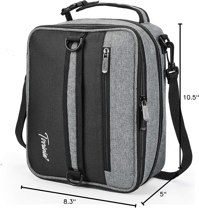 Expandable Insulated Lunch Bag, Leakproof Flat Lunch Cooler Tote with Shoulder Strap for Men and Women, Suitable for Work & Office by Tirrinia, Dark Grey