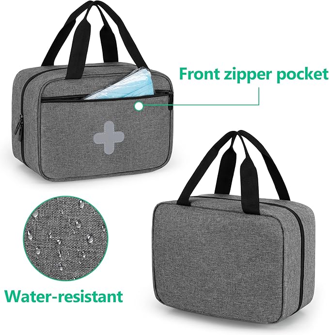 CURMIO Small First Aid Bag, Empty Emergency Trauma Kit Organizer Bag for Hiking, Camping, Car, Travel, Home and Outdoor, Gray, BAG ONLY, Patent Pending