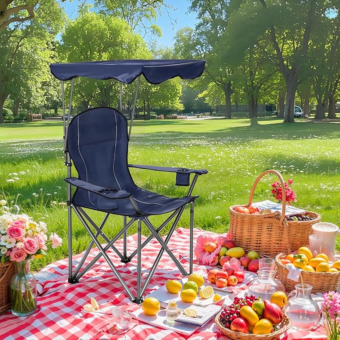 ALPHA CAMP Camp Chairs with Shade Canopy Chair Folding Camping Recliner Support 350 LBS