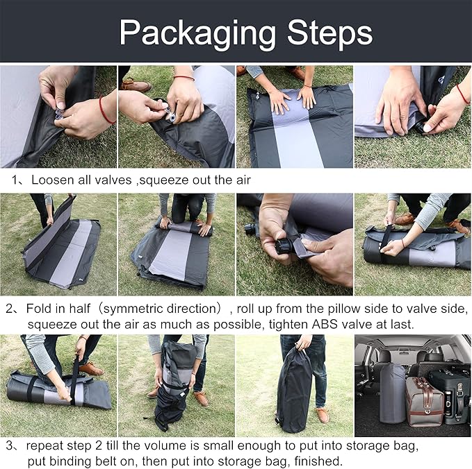 Automatic SUV air Mattress, Self Inflating Sleeping pad for car Camping or Tent Camping, Self-Inflatable Car Mattress with Inflatable Pillow Used for Minivan/SUV/Truck Back seat (Black)