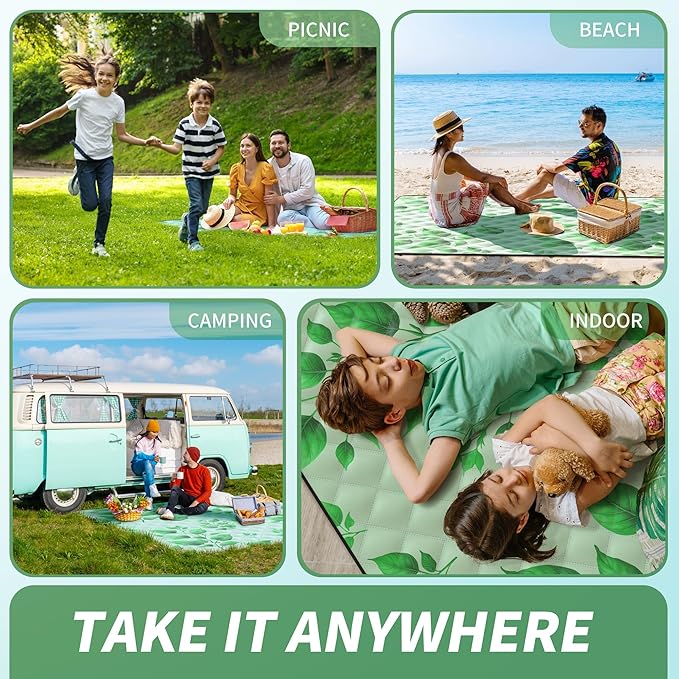 ANJ Outdoors (2025 Upgrade) Extra Large Waterproof Picnic Blankets | Foldable Sandproof Beach Blanket N Outdoor Blanket | 5-Layer Machine Washable Soft Picnic Mat for Camping, Grass, Park N Stadium