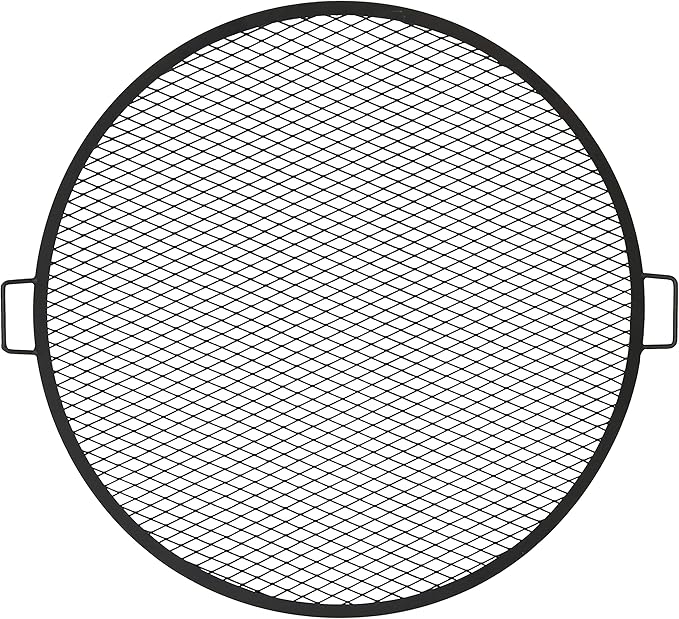 Sunnydaze X-Marks Fire Pit Cooking Grate - Outdoor Round Black Steel BBQ Campfire Grill with Handles - 36-Inch