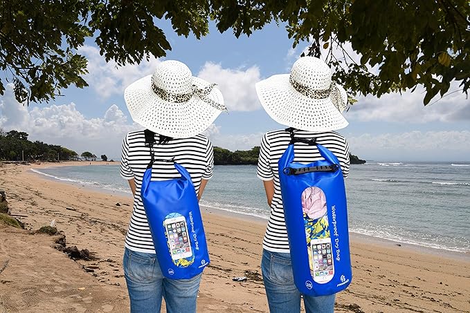 Waterproof Dry Bags Set of 3 Dry Bag with 2 Zip Lock Seals & Detachable Shoulder Strap, Waist Pouch & Phone Case - Can Be Submerged Into Water - for Swimming (Navy Blue(Window), 20L)