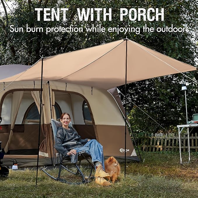 PORTAL 6 | 8 | 10 Person Family Camping Tent with Porch, Big Family Camping Tent with Tall Height, Good Ventilation, Water Resitant Large Tent for Outdoor Camping, Backyard
