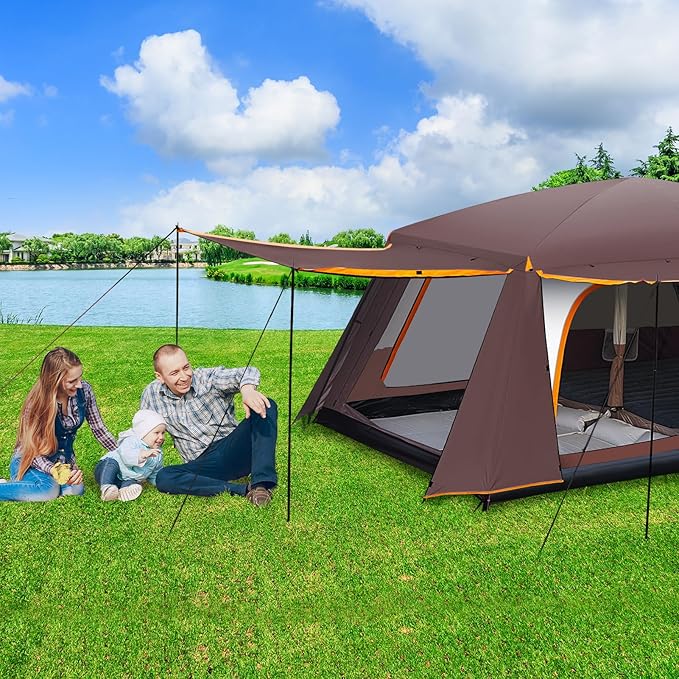 Camping Tent 4-6 Person, Double Layer, Multi-Room Family Cabin Tents with 3 Doors, Mesh Windows, Rainfly & Windproof, Large Waterpoof Tents for Outdoor Camping Hiking Picnic Gathering