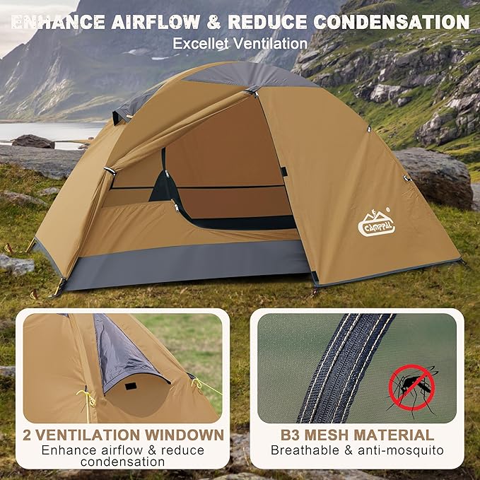 1 Person Backpacking Tent, Lightweight Compact Single Person Tent, Waterproof Windproof One Man Tent for Camping Hiking