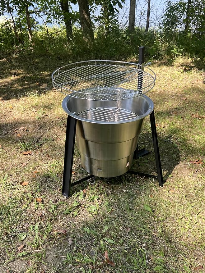 18-Inch Portable Campfire Pit & Grill - Stainless Steel Fire Pit with Raised Edge Grilling Rack