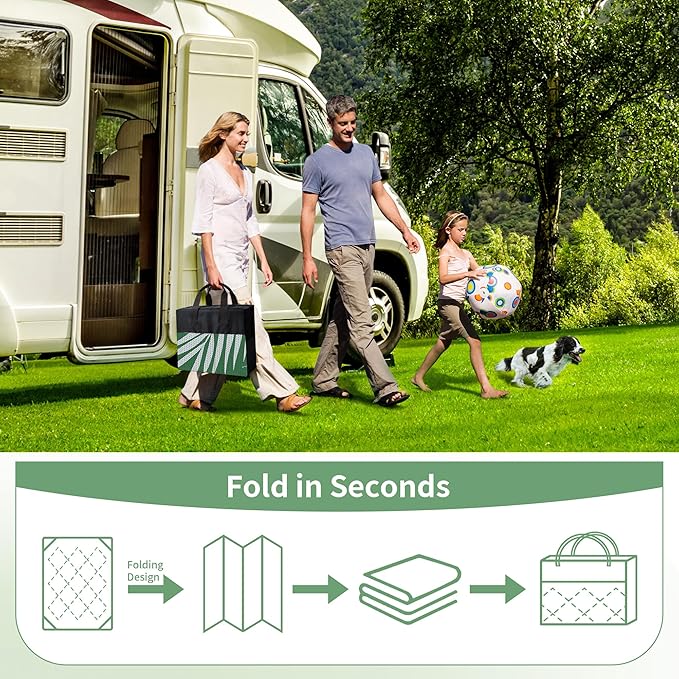 GENIMO Outdoor Rug 6' x 9' Waterproof for Patios Clearance, Reversible Plastic Straw Camping Carpet, Large Area Rugs Mats for RV, Picnic, Backyard, Deck, Balcony, Porch, Beach, Green&Grey