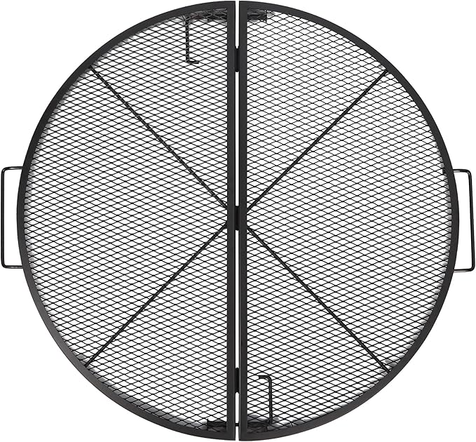REDCAMP Foldable Fire Pit Cooking Grill Grate, Portable X-Marks Heavy Duty Steel Round Campfire BBQ Grill with Handle & Support Wire, Ideal for Outdoor Picnics & Gatherings, 36-Inch Black