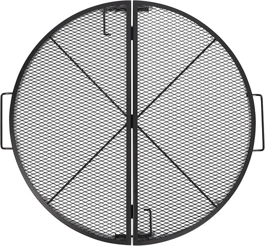 REDCAMP Foldable Fire Pit Cooking Grill Grate, Portable X-Marks Heavy Duty Steel Round Campfire BBQ Grill with Handle & Support Wire, Ideal for Outdoor Picnics & Gatherings, 36-Inch Black