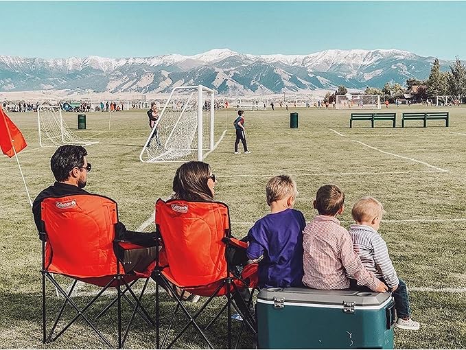 Coleman Portable Quad Camping Chair with 4-Can Cooler, Cushioned Seat & Back with Side Pockets & Cup Holder, Carry Bag Included