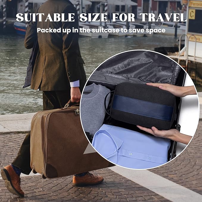 Vorspack Toiletry Bag for Men - Large Dopp Kit for Travel Water Resistant Travel Bag for Toiletries Accessories Lightweight Toiletries Bag - Black&Blue