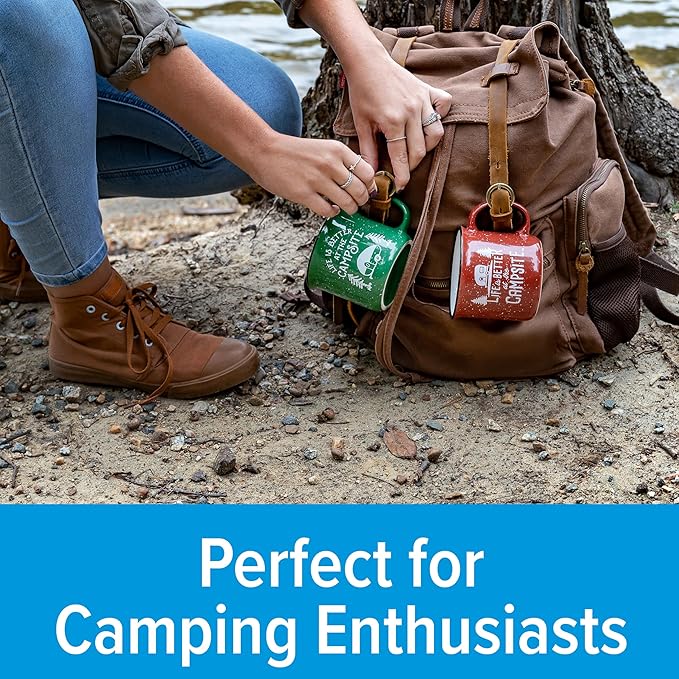 Camco Life is Better at The Campsite Ceramic Coffee Mug 4-Pack - Microwave and Dishwasher Safe - Features Camping & RVing Designs - Coffee Cups Holds 14oz. (53357)