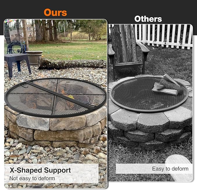 REDCAMP Foldable Fire Pit Cooking Grill Grate, Portable X-Marks Heavy Duty Steel Round Campfire BBQ Grill with Handle & Support Wire, Ideal for Outdoor Picnics & Gatherings, 36-Inch Black