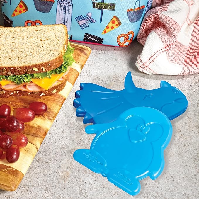 Fit & Fresh Cool Coolers Kids Lunch Box Ice Packs, Slim Ice Packs for Lunch Bags, Multicolored Penguin and Dinosaur Set, 8PK