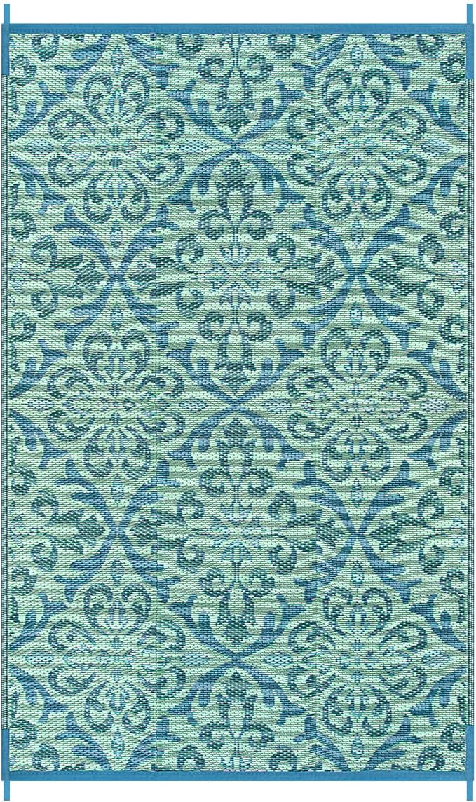 Lahome Waterproof Outdoor Rug 6x9 ft, Reversible Plastic Straw Patio Rug for Camping, RV Mat Outside, Indoor Outdoor Carpet for Porch Deck Backyard Camper Picnic, Green & White 6x9