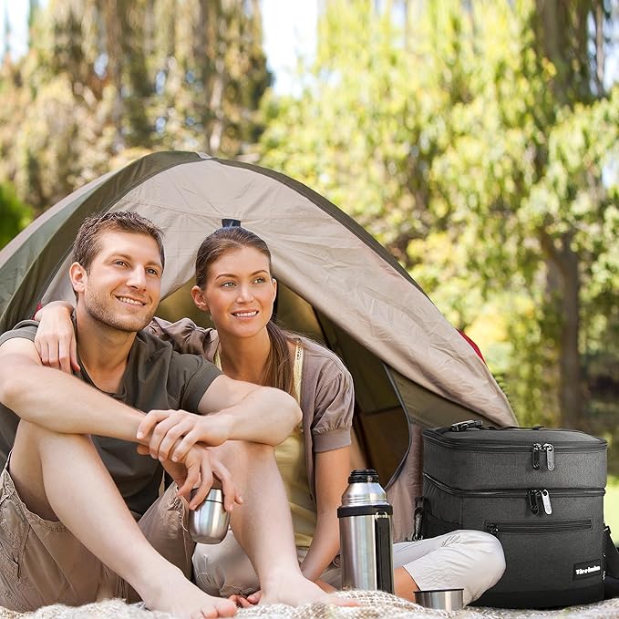 Tirrinia Large Insulated Lunch Bag for Men and Women, Adult Double-Layer Leakproof Reusable Grocery Bag, Office, Travel, Work Lunch Cooler Tote