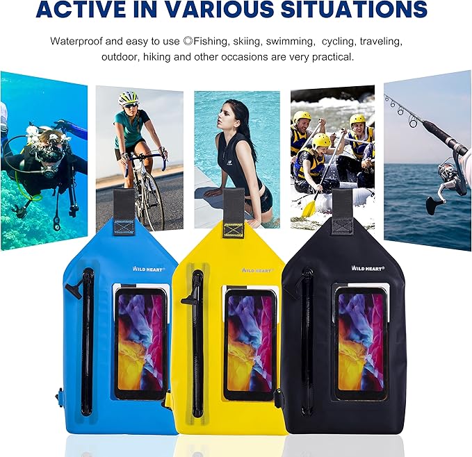 WILD HEART Waterproof Chest Sling Bag Pouch Fashion Diving Swimming Pool Beach Underwater Pouch Case Fully Waterproof Sea Fishing Diving Large Capacity Lightweight Bag
