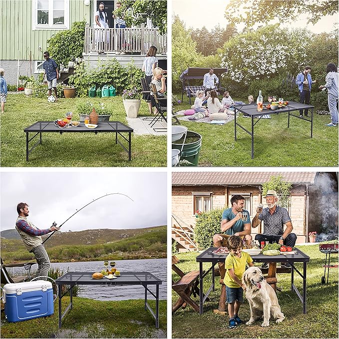 Nice C Table for Grill, Outdoor Table, Camping Table, Outdoor Cooking Table, Picnic Tables, Card Table Adjustable Height, Mesh Bag, Carry Handle (47.3” x 23.7“ x 14.7”/24.2“ Black)