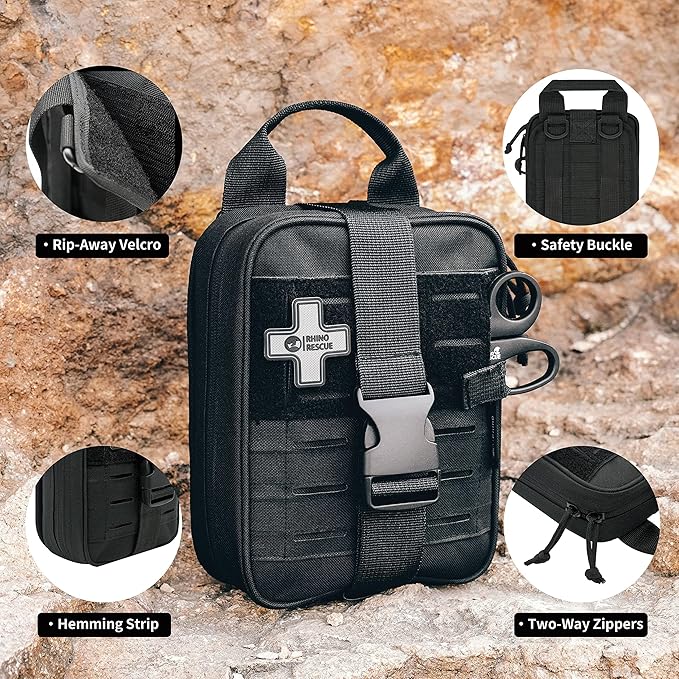 RHINO RESCUE Survival First Aid Kit, HSA/FSA Eligible, Emergency Kit Molle Pouch IFAK Medical Kit for Vehicles Car Camping Backpacking Hiking Hunting