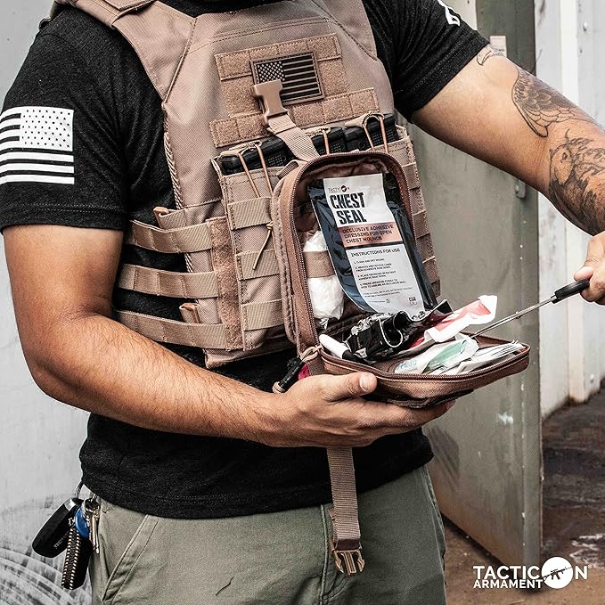 TACTICON V2 Standard IFAK Trauma First Aid Kit | EMT Survival Med Kit | Chest Seal | Israeli Bandage | Bandages | Belt or MOLLE Attach | Tactical Emergency Medical Pouch