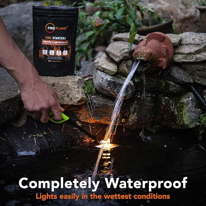 Fireflame Quick Instant Fire Starter - 100% Waterproof All-Purpose Indoor & Outdoor Firestarter, for Charcoal Starter, Campfire, Fireplace, BBQ - Odorless and Non-Toxic - 60 Pouches in Canister