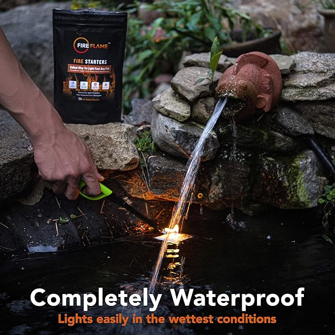 Fireflame Quick Instant Fire Starter - 100% Waterproof All-Purpose Indoor & Outdoor Firestarter, for Charcoal Starter, Campfire, Fireplace, BBQ - Odorless and Non-Toxic - 40 Pouches in Canister