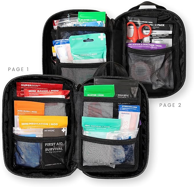 My Medic MyFak Mini First Aid Kit - Small and Lightweight for Camping Hiking and Backpacking - IFAK With 70 Items - HSA/FSA Eligible Great for Travel - Black