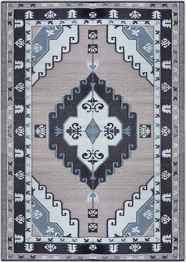 BalajeesUSA Outdoor Rug - 6x9 feet, Blue, Grey, Reversible, Portable, Duarable, Waterproof, Plastic straw patio rugs, Large RV camper mat 140