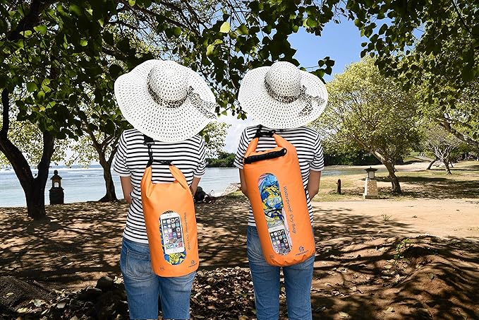 Waterproof Dry Bags Set of 3 Dry Bag with 2 Zip Lock Seals & Detachable Shoulder Strap, Waist Pouch & Phone Case - Can Be Submerged Into Water - for Swimming (Orange(Window), 20L)