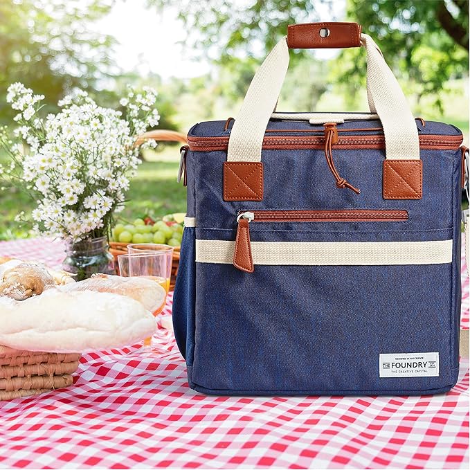 Fit & Fresh 24-Can Navy Insulated Soft Cooler Bag, 7.12 Liters, Portable, Leakproof, Insulated, PEVA Lined