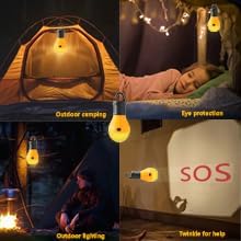 KINUR Sleep Aid Camping Light Bulbs Soft Amber Yellow Color Bug Resistent Portable Hanging Lantern for Kids,Baby,Camping,Hiking,Fishing,Decoration,Gift.(Batteries Not Included)