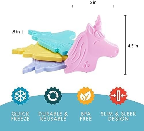 Fit & Fresh Cool Coolers Kids Lunch Box Ice Packs, Slim Ice Packs for Lunch Bags, Lunch Ice Packs Reusable-Multicolored 12 Pack Unicorn