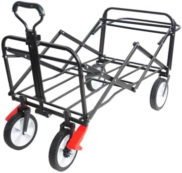 Collapsible Folding Wagon Garden Shopping Beach Cart,Portable Utility Buggy with Big Wheels,Adjustable Handle and Cup Holder,for Sand,Camping,Outdoor,53.50",Blue