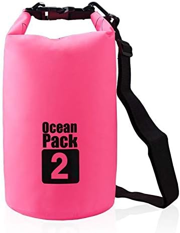 Outdoor Dry Sack/Floating Waterproof Bag 2L/3L/5L/10L/15L/20L/30L for Boating, Kayaking, Hiking, Snowboarding, Camping, Rafting, Fishing and Backpacking (Pink, 2L)