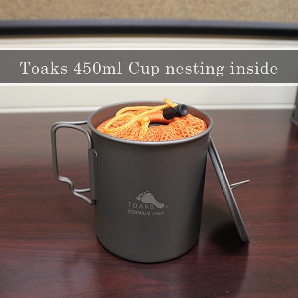 TOAKS Ultralight 450ml Titanium Cup – Camping Mug with Foldable Handles, 48g, Backpacking & Hiking Gear