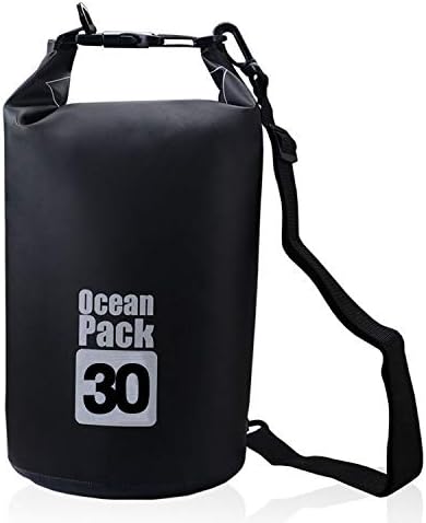 Outdoor Dry Sack/Floating Waterproof Bag 2L/3L/5L/10L/15L/20L/30L for Boating, Kayaking, Hiking, Snowboarding, Camping, Rafting, Fishing and Backpacking (Black, 30L)